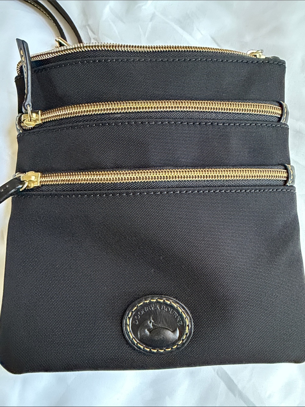 Dooney & Bourke Black Nylon Triple-Zip Crossbody with Gold Hardware